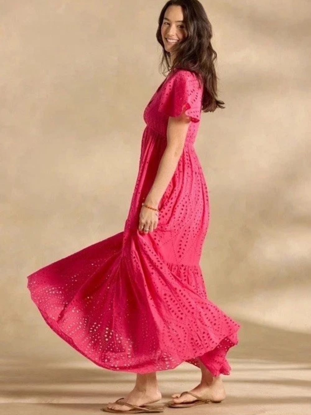 Sundance Juno Eyelet Midi Maxi Dress in Pink Punch